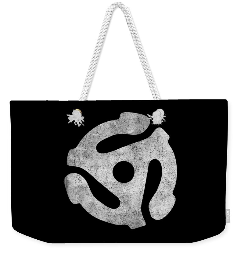 Funny Weekender Tote Bag featuring the digital art Retro 45 Rpm Record Adapter by Flippin Sweet Gear