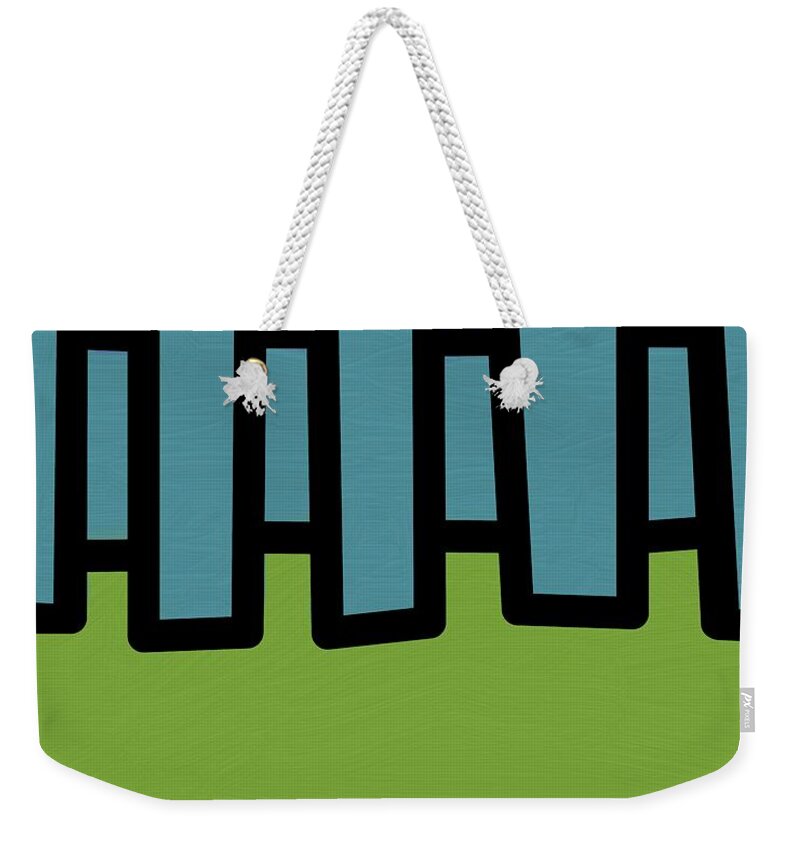 Retro Weekender Tote Bag featuring the mixed media Retro Blue Rectangles by Donna Mibus
