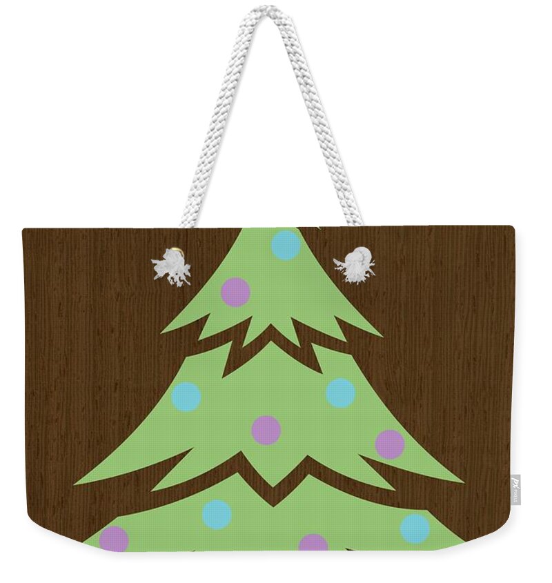 Retro Christmas Tree Weekender Tote Bag featuring the digital art Retro Christmas Tree in Blue, Purple and Green by Donna Mibus