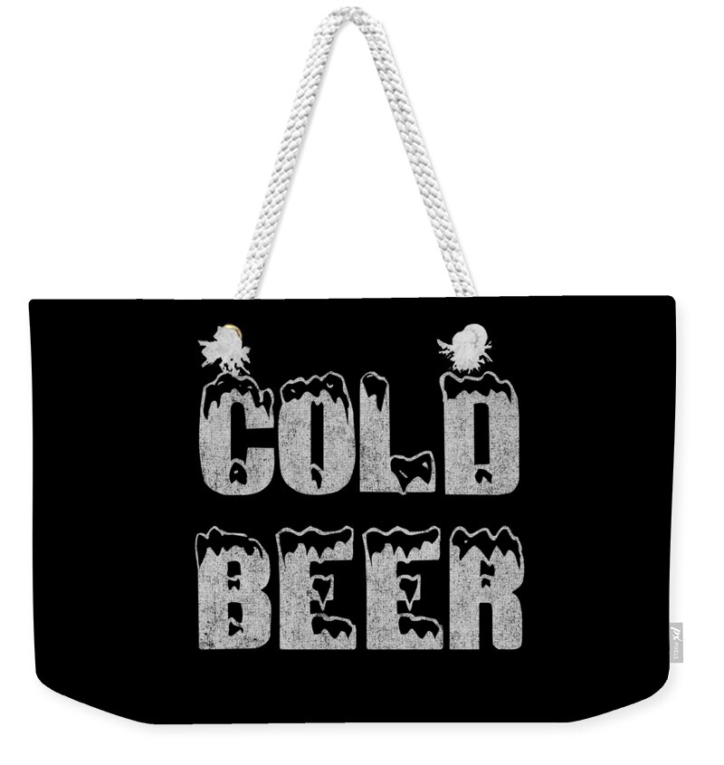 Funny Weekender Tote Bag featuring the digital art Retro Cold Beer by Flippin Sweet Gear