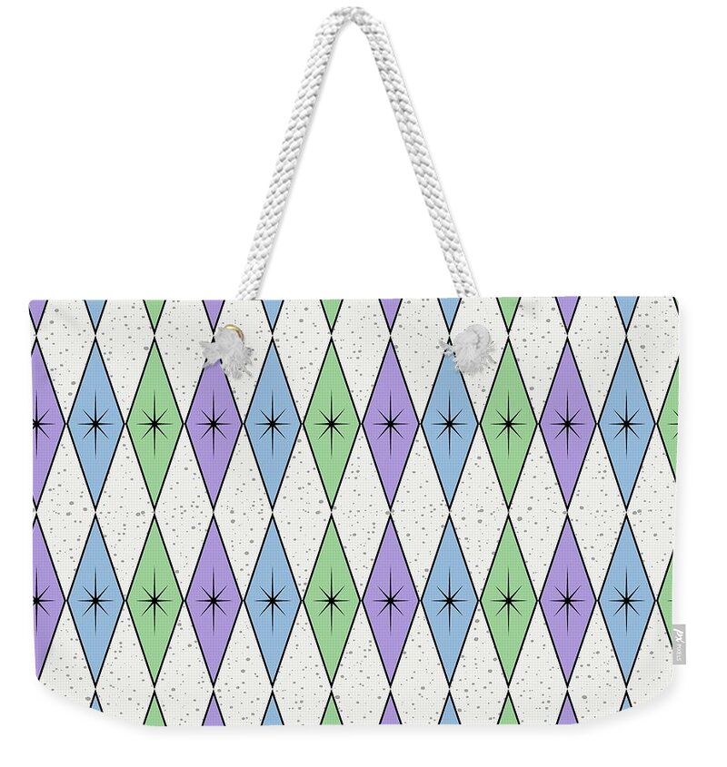 Mid Century Fabric Weekender Tote Bag featuring the digital art Retro Diamond Star Fabric 3 by Donna Mibus