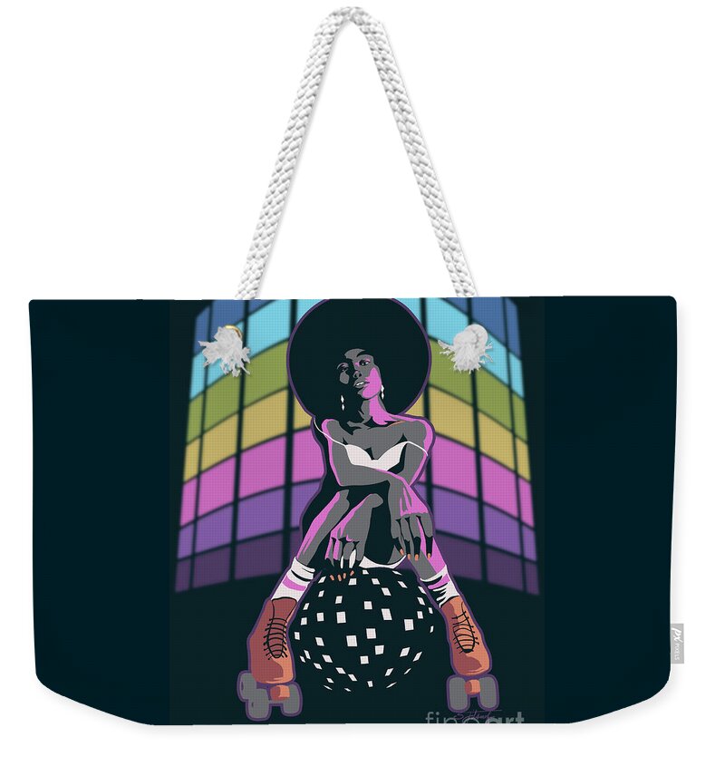 Roller Skate Weekender Tote Bag featuring the painting Retro Disco Roller Queen by Sassan Filsoof
