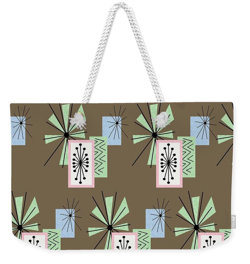 Mid Century Fabric Weekender Tote Bag featuring the digital art Retro Fabric Temporama 1 by Donna Mibus