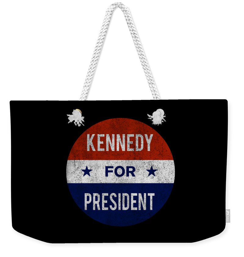 Funny Weekender Tote Bag featuring the digital art Retro Kennedy For President JFK 1960 by Flippin Sweet Gear