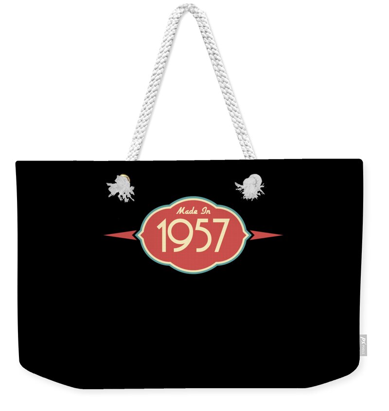Funny Weekender Tote Bag featuring the digital art Retro Made In 1957 by Flippin Sweet Gear