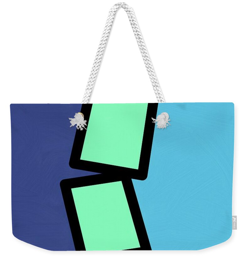 Retro Weekender Tote Bag featuring the mixed media Retro Mint Green Rectangles 2 by Donna Mibus