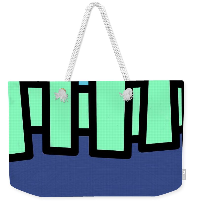 Retro Weekender Tote Bag featuring the mixed media Retro Mint Green Rectangles by Donna Mibus