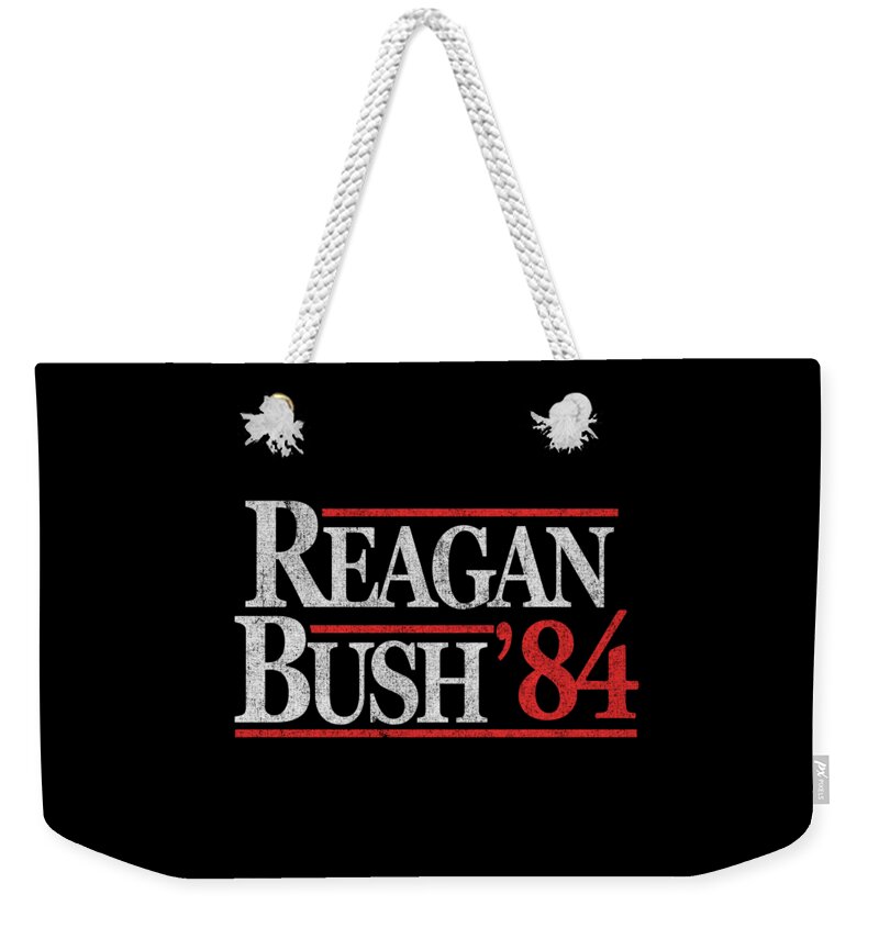 Funny Weekender Tote Bag featuring the digital art Retro Reagan Bush 1984 by Flippin Sweet Gear