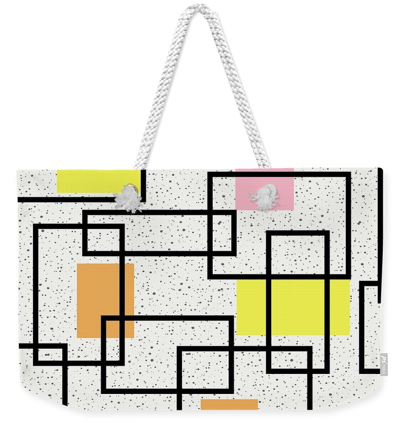 Mid Century Modern Weekender Tote Bag featuring the digital art Retro Rectangles Fabric 2 by Donna Mibus