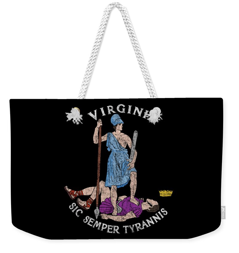 Cool Weekender Tote Bag featuring the digital art Retro Seal of Virginia Sic Semper Tyrannis by Flippin Sweet Gear