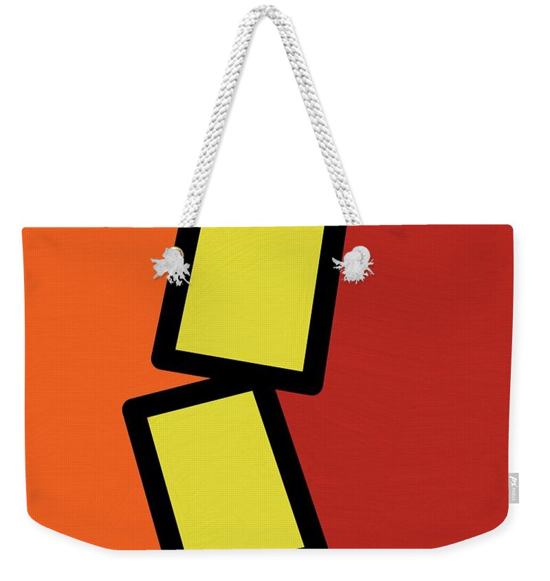 Retro Weekender Tote Bag featuring the mixed media Retro Yellow Rectangles 2 by Donna Mibus