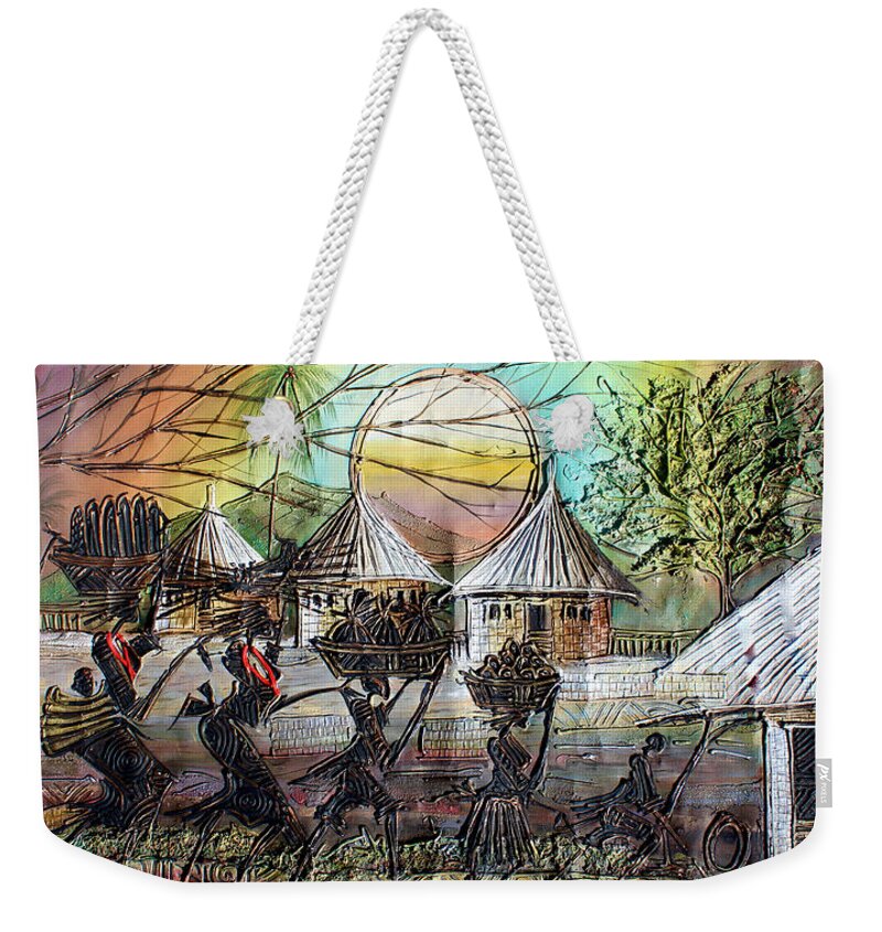Africa Weekender Tote Bag featuring the painting Return from the Farm by Paul Gbolade Omidiran