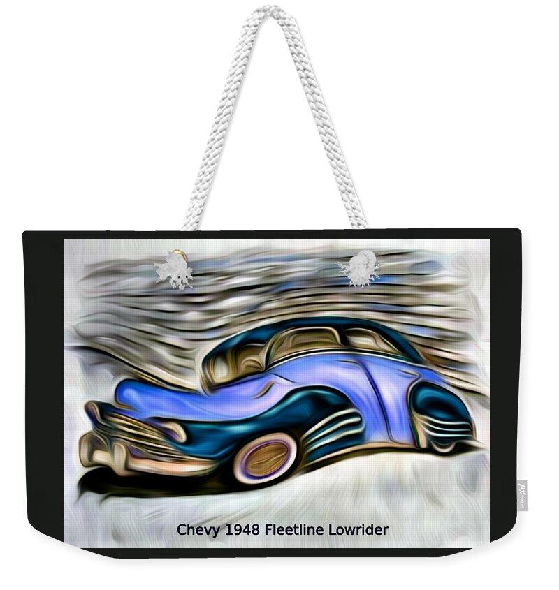 Chevy Weekender Tote Bag featuring the digital art Revved Up and Rarin' To Go... Blue by Ronald Mills