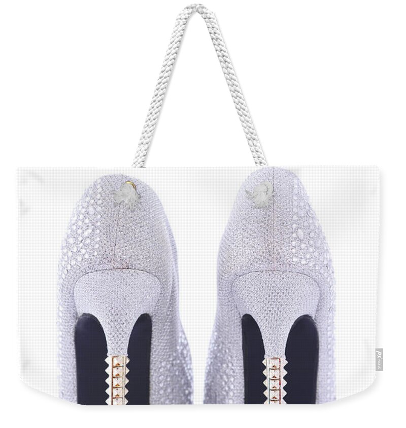Accessory Weekender Tote Bag featuring the photograph Rhinestone high heel stilettos shoes by Milleflore Images