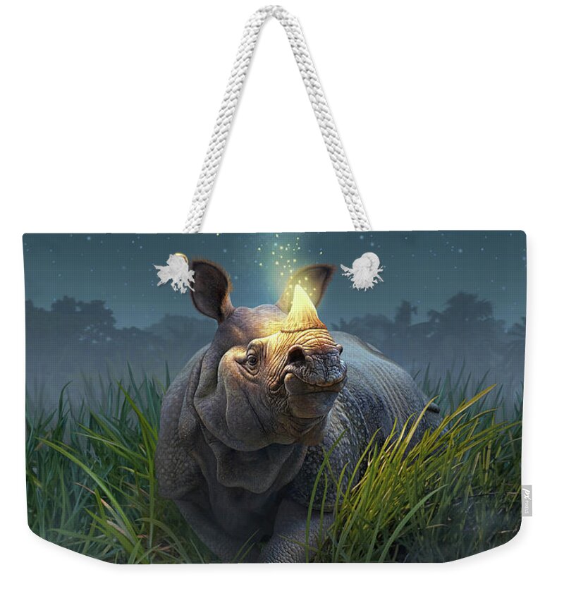 Rhino Weekender Tote Bag featuring the digital art Rhinoceros Unicornis by Jerry LoFaro