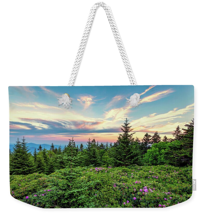 Catawba Rhododendrons Weekender Tote Bag featuring the photograph Rhododendron Sunset by C Renee Martin