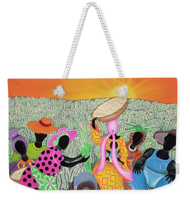 Sabree Weekender Tote Bag featuring the painting Rice is Life by Patricia Sabreee