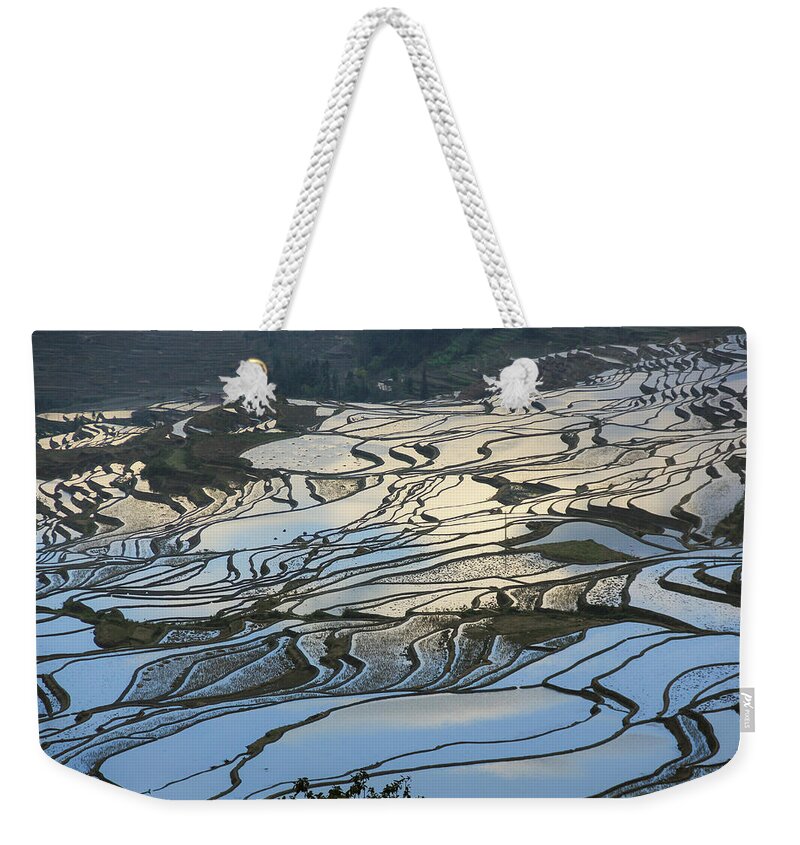 Yuanyang Weekender Tote Bag featuring the photograph Rice terraces Chinese Restaurant Decoration by Josu Ozkaritz