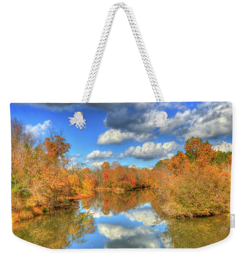 Reid Callaway Richland Creek Reflections Weekender Tote Bag featuring the photograph Richland Creek Fall Reflections 2 Greene County Lake Oconee Landscape Art by Reid Callaway