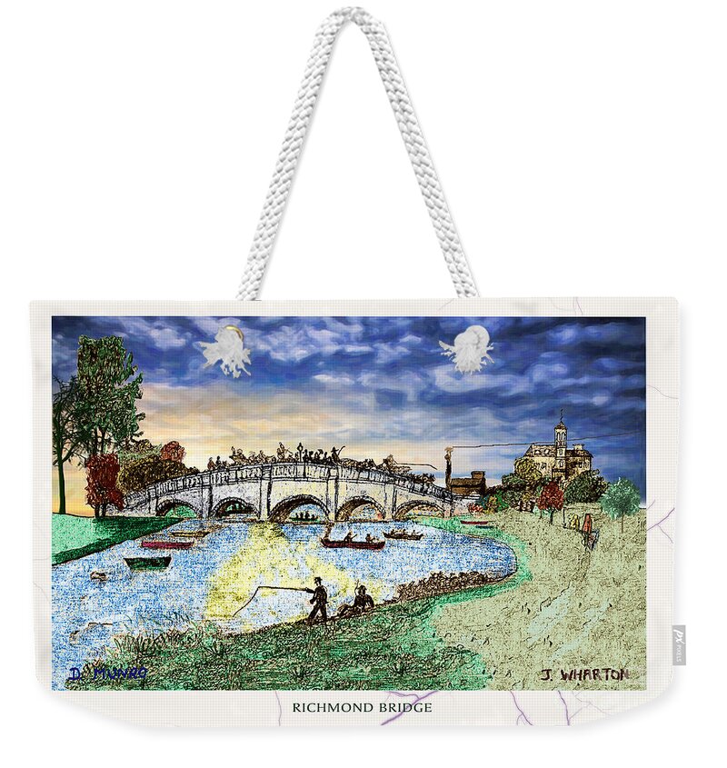 Richmond Bridge Weekender Tote Bag featuring the painting Richmond Bridge Marble Edge by Donna L Munro
