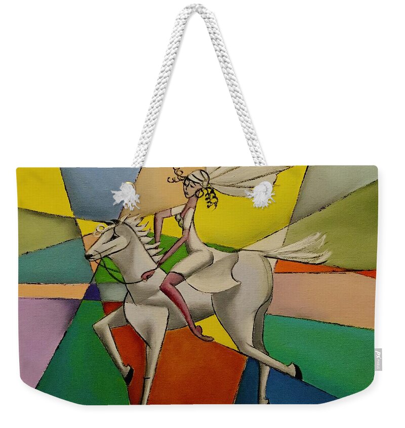 Rider Weekender Tote Bag featuring the painting White Rider by Lana Sylber
