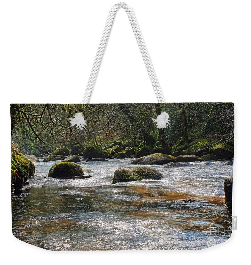 River Dart Weekender Tote Bag featuring the photograph River Dart in winter, Devon. by Tony Mills
