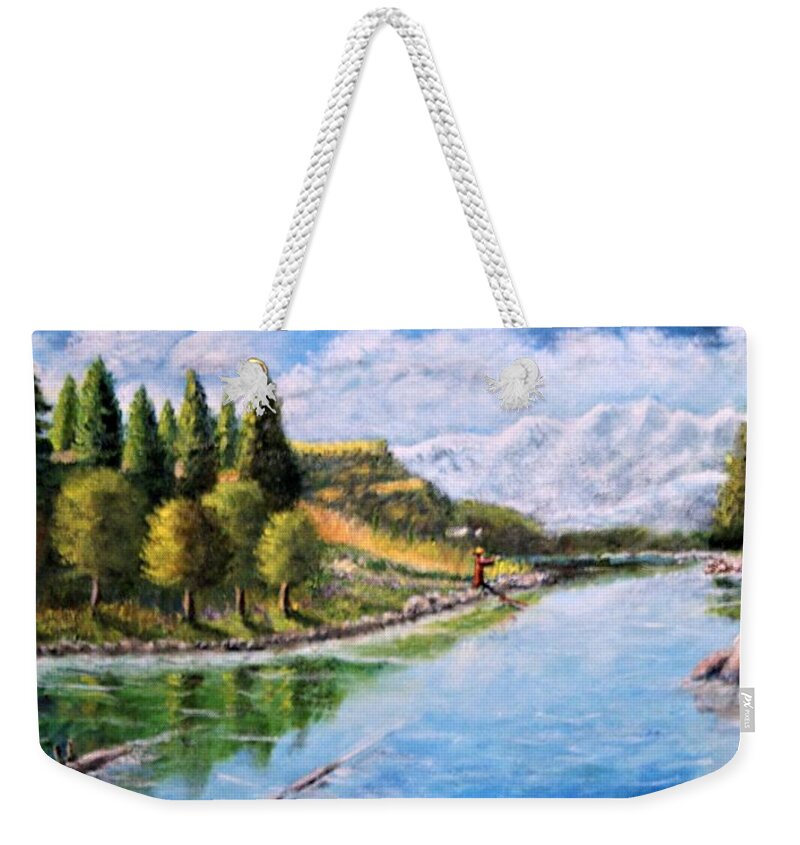 Landscape Weekender Tote Bag featuring the painting River Greeting by Gregory Dorosh