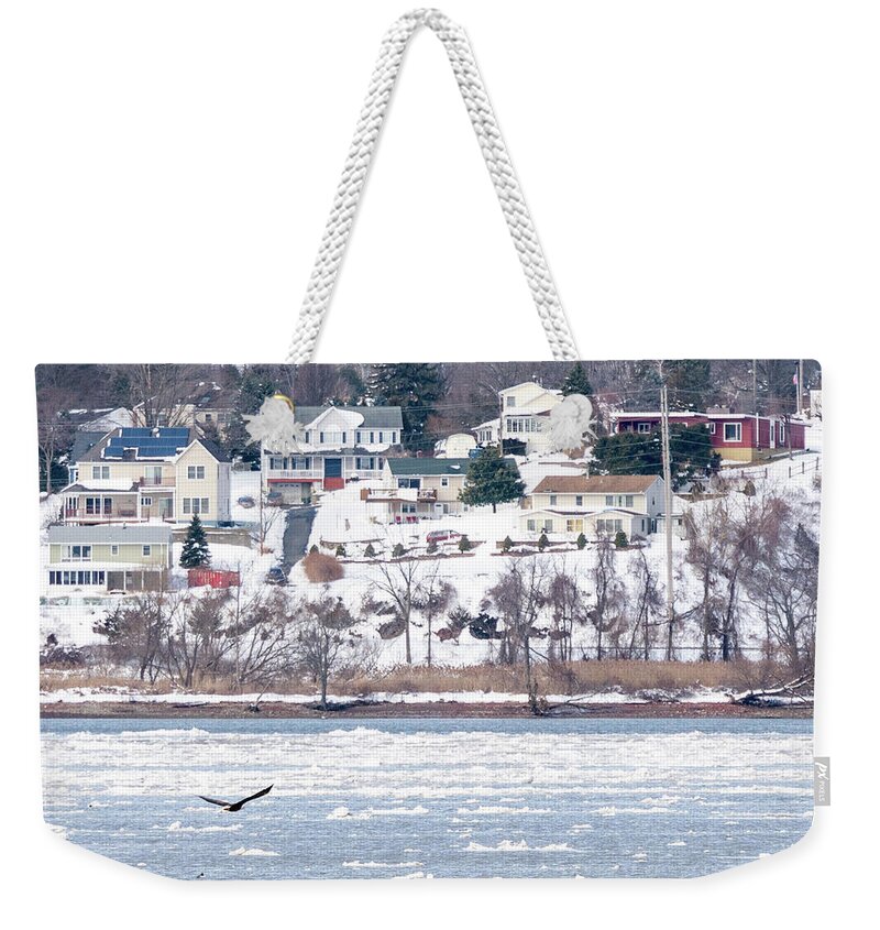 Hudson River Weekender Tote Bag featuring the photograph River Ice by Kevin Suttlehan