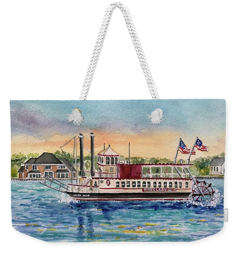 River Lady Weekender Tote Bag featuring the painting River Lady on the Toms River by Clara Sue Beym