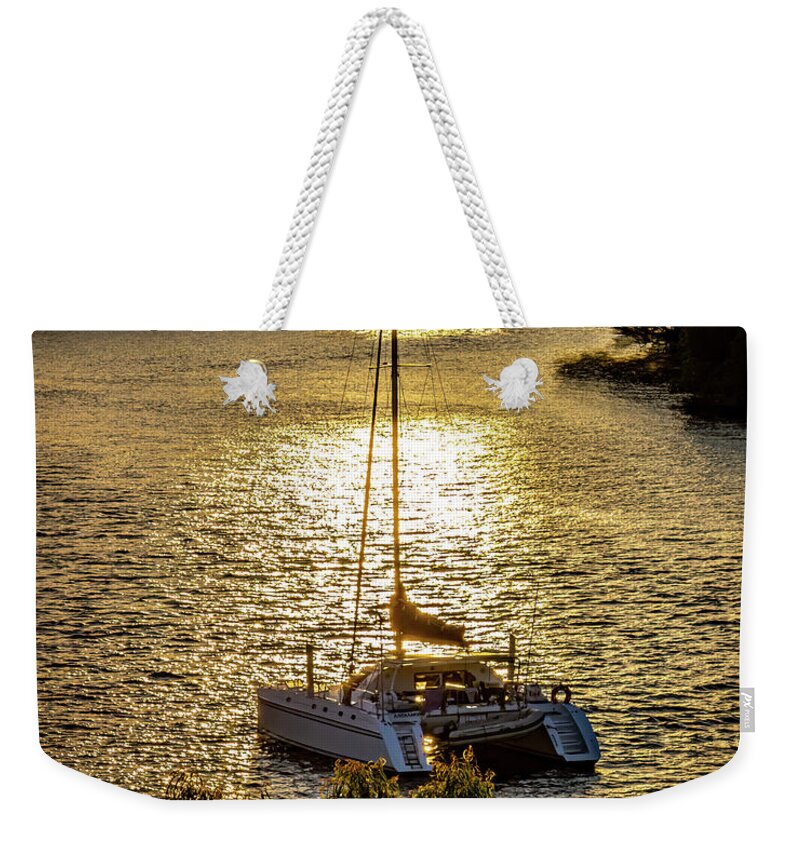 River Weekender Tote Bag featuring the photograph River Sunset by Rick Nelson