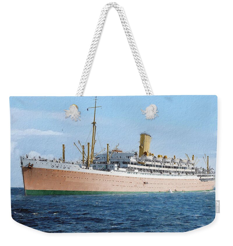 Ocean Liner Weekender Tote Bag featuring the digital art R.M.S. Orion 1934 by Geir Rosset