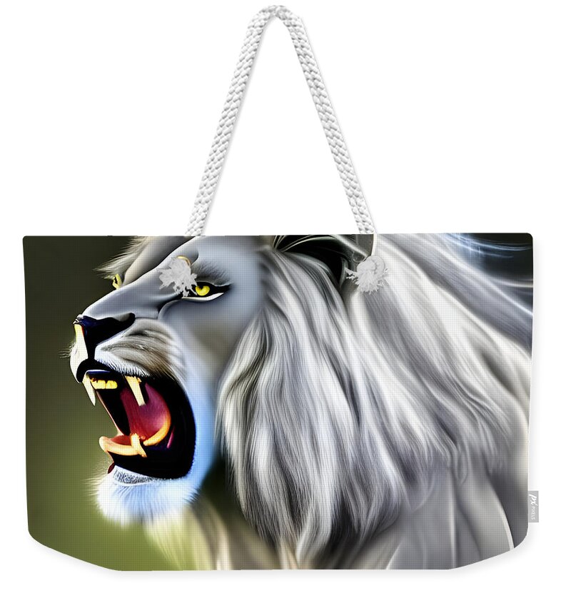 Newby Weekender Tote Bag featuring the digital art Roaring White Lion by Cindy's Creative Corner
