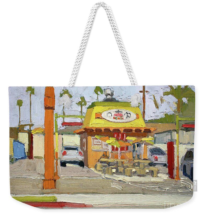 Roberto's Taco Shop Weekender Tote Bag featuring the painting Roberto's Taco Shop - Ocean Beach, San Diego, California by Paul Strahm