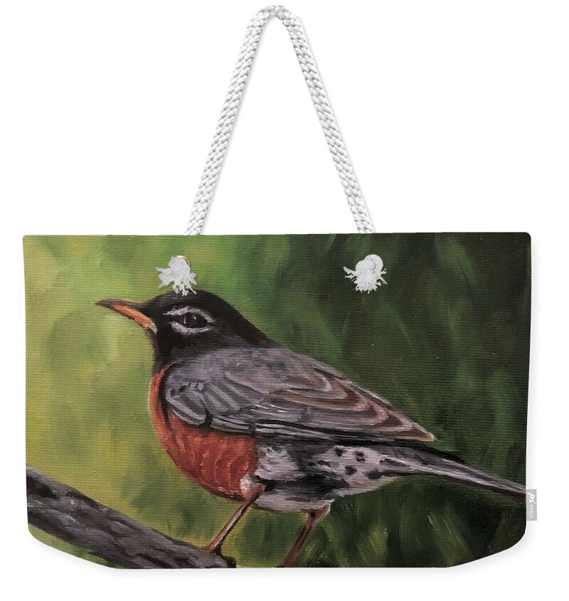 Bird Weekender Tote Bag featuring the painting Robin by Jill Ciccone Pike
