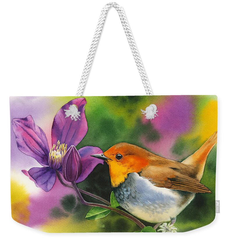 Robin Weekender Tote Bag featuring the painting Robin by Espero Art