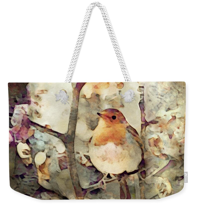 Robin In A Tree Weekender Tote Bag featuring the digital art Robin Song of Spring by Susan Maxwell Schmidt