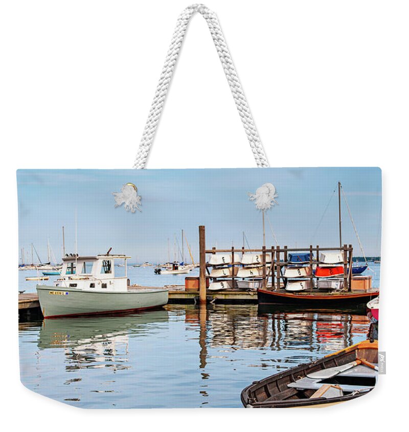 America Weekender Tote Bag featuring the photograph Rockland Harbor Colorful Reflections by Marianne Campolongo