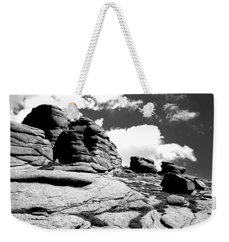 Black And White Weekender Tote Bag featuring the photograph Rocks in black and White by Ron Roberts