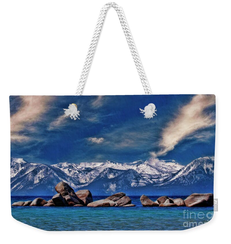  Weekender Tote Bag featuring the photograph Rocks On Sand Harbor Lake Tahoe by Blake Richards