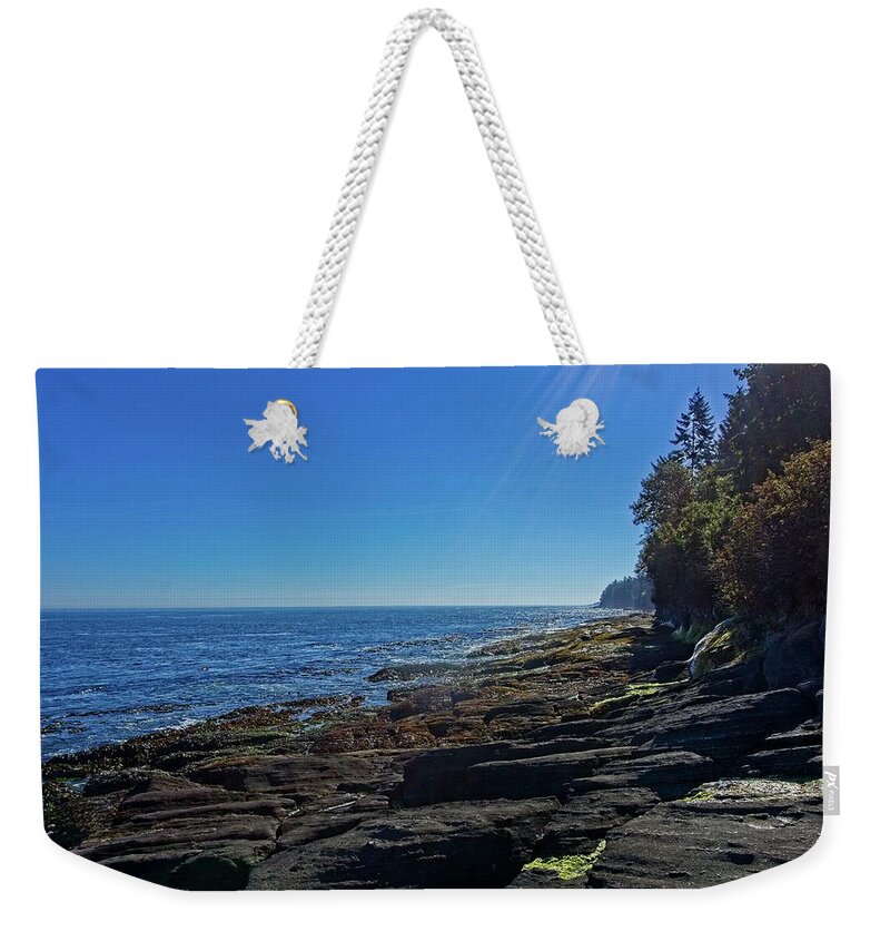 Blue Weekender Tote Bag featuring the photograph Rocky Shore At Salt Creek by David Desautel