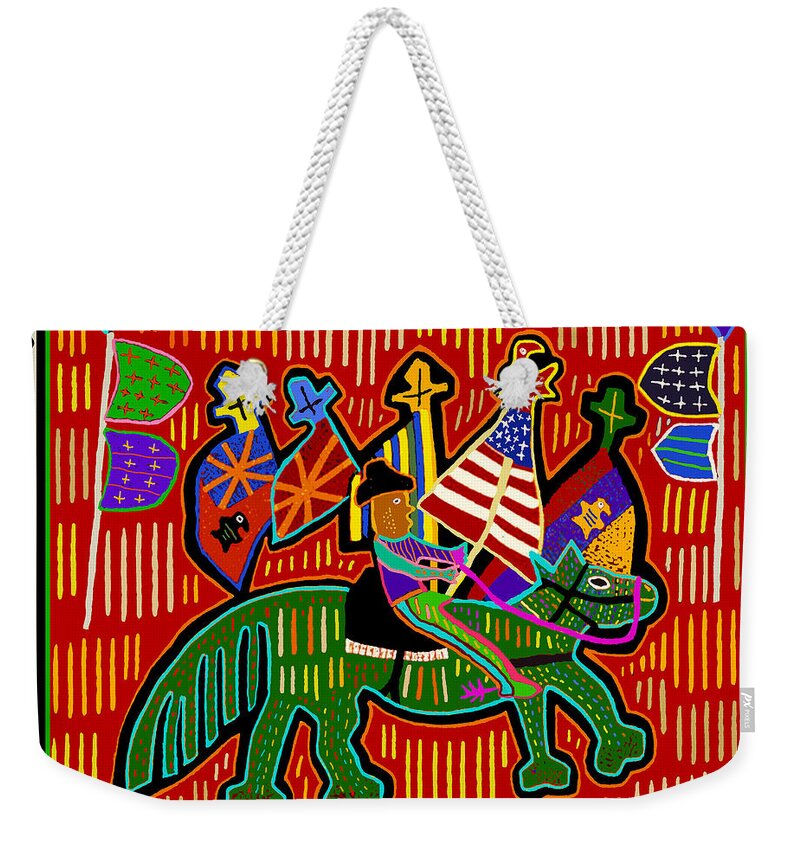 Rodeo Cowboy Star Weekender Tote Bag featuring the digital art Rodeo King with Flags by Vagabond Folk Art - Virginia Vivier