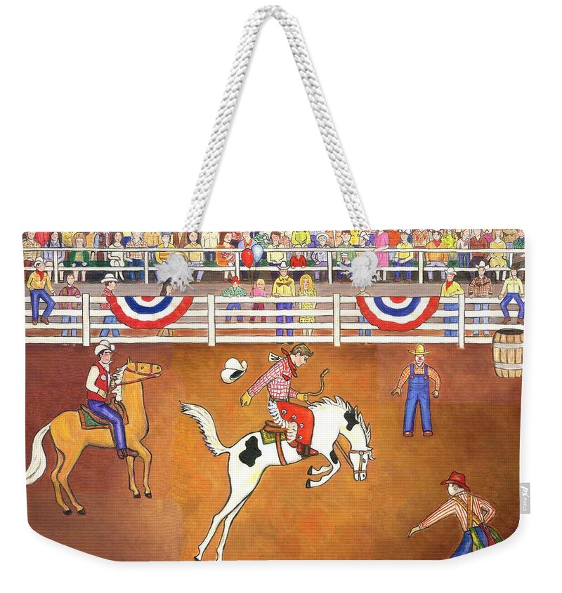 Rodeo Weekender Tote Bag featuring the painting Rodeo One original by Linda Mears