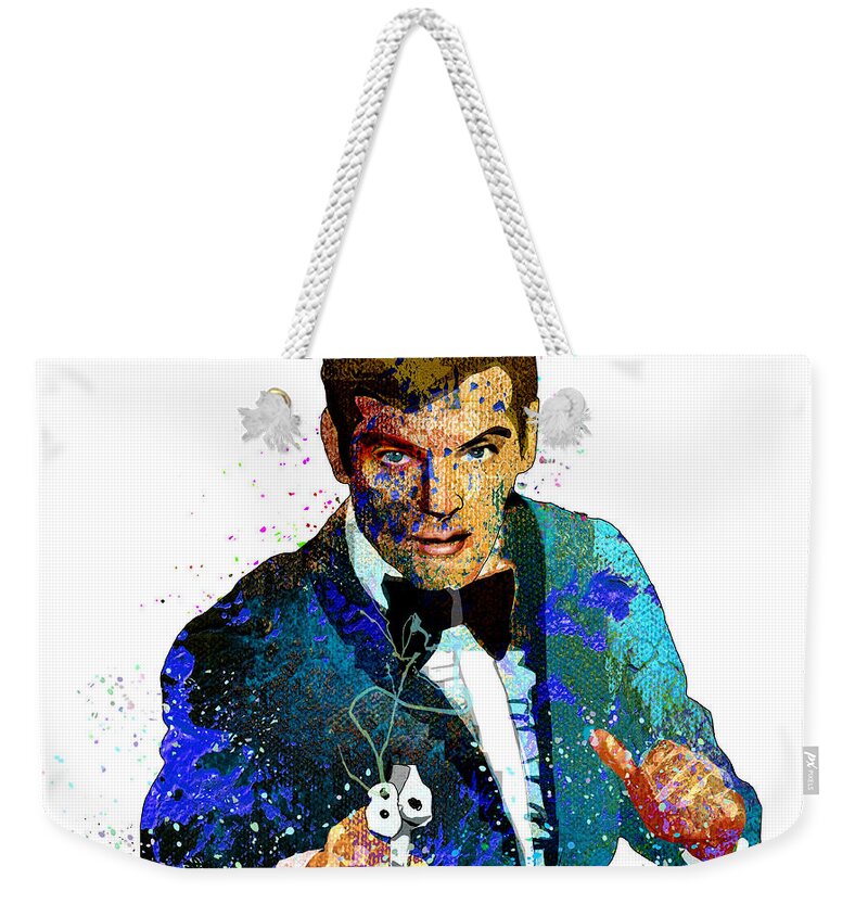 Acrylics Weekender Tote Bag featuring the painting Roger Moore by Miki De Goodaboom