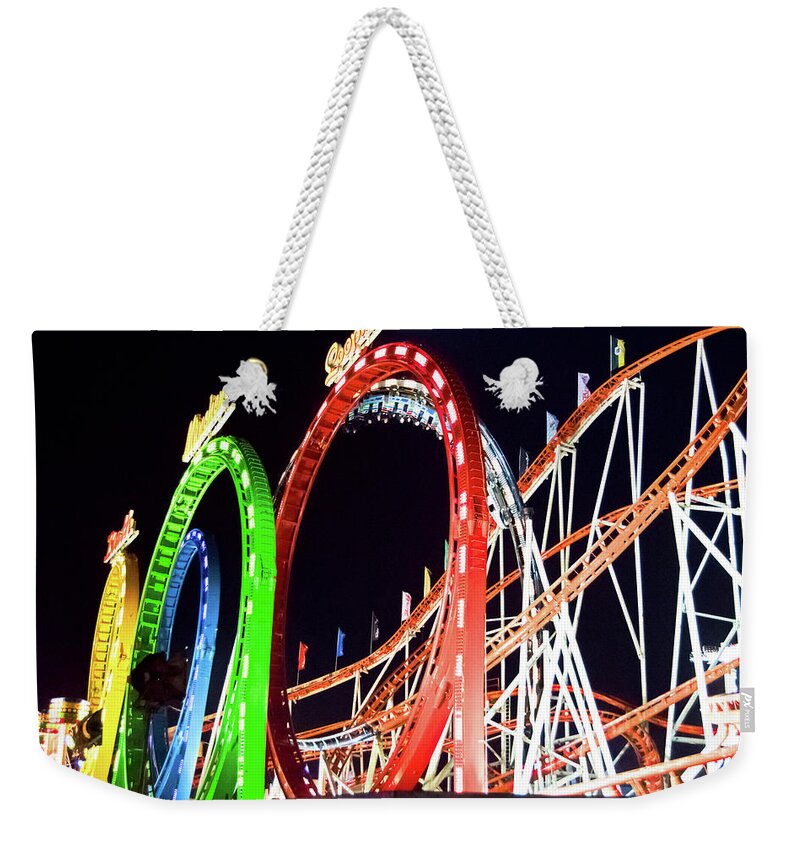 London Weekender Tote Bag featuring the photograph Roller Coaster Rides by Christopher Maxum