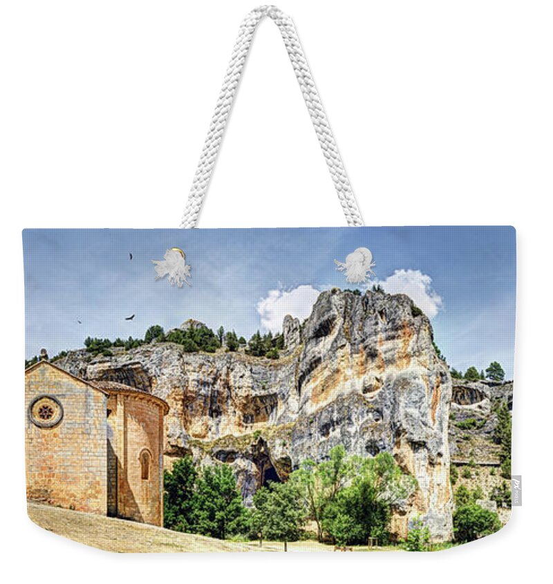 Templar Hermitage Weekender Tote Bag featuring the photograph Romanesque Mountain Church - Long Vintage version by Weston Westmoreland