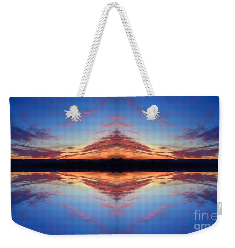 Nature Weekender Tote Bag featuring the photograph Romantic Sunset With Clouds In Fire symmetry by Leonida Arte