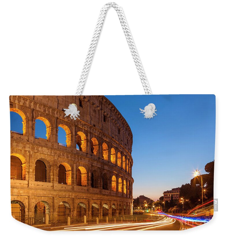 Rome Colosseum Weekender Tote Bag featuring the photograph Rome Colosseum at night by Neale And Judith Clark