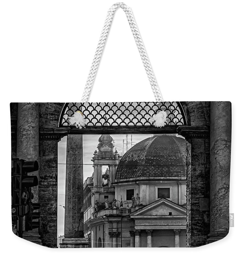 Porta Del Popolo Weekender Tote Bag featuring the photograph Rome Piazza Del Popolo Gate by Antony McAulay
