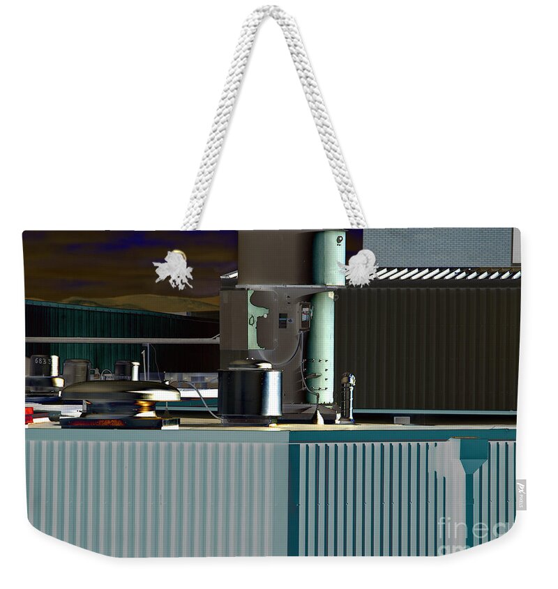 Outdoors Weekender Tote Bag featuring the mixed media Rooftop Geometrics Colorized by Kae Cheatham