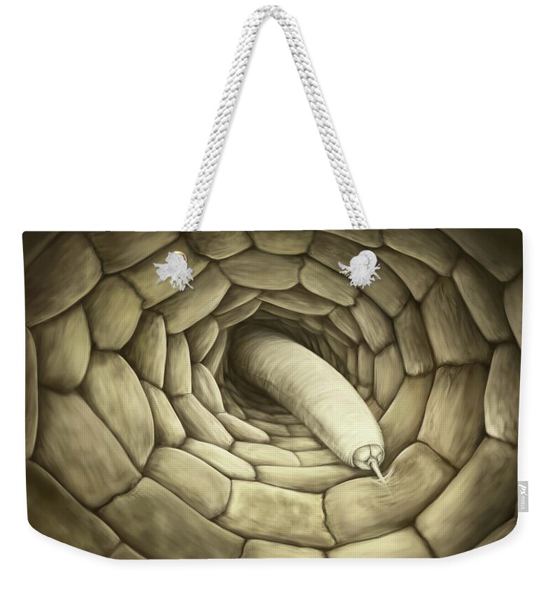 Nematode Weekender Tote Bag featuring the digital art Root feeding nematode by Kate Solbakk